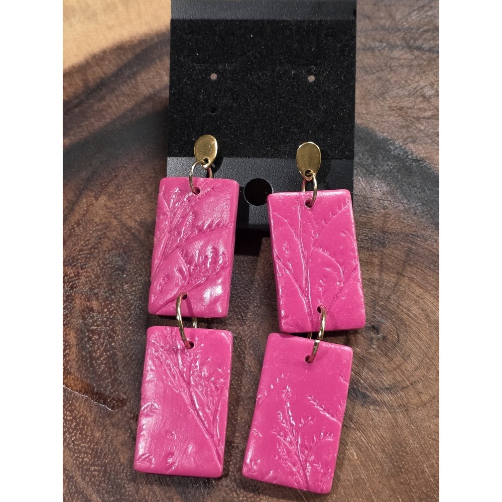 Handmade Hot Pink Clay Dangle Pair of Studded Fashion Earrings‎